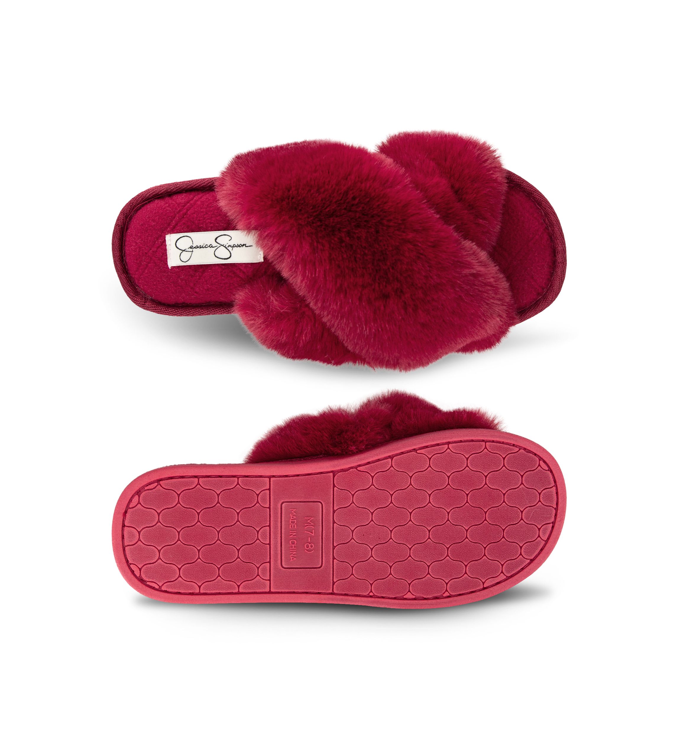 Womens Plush Cross Slide Slippers