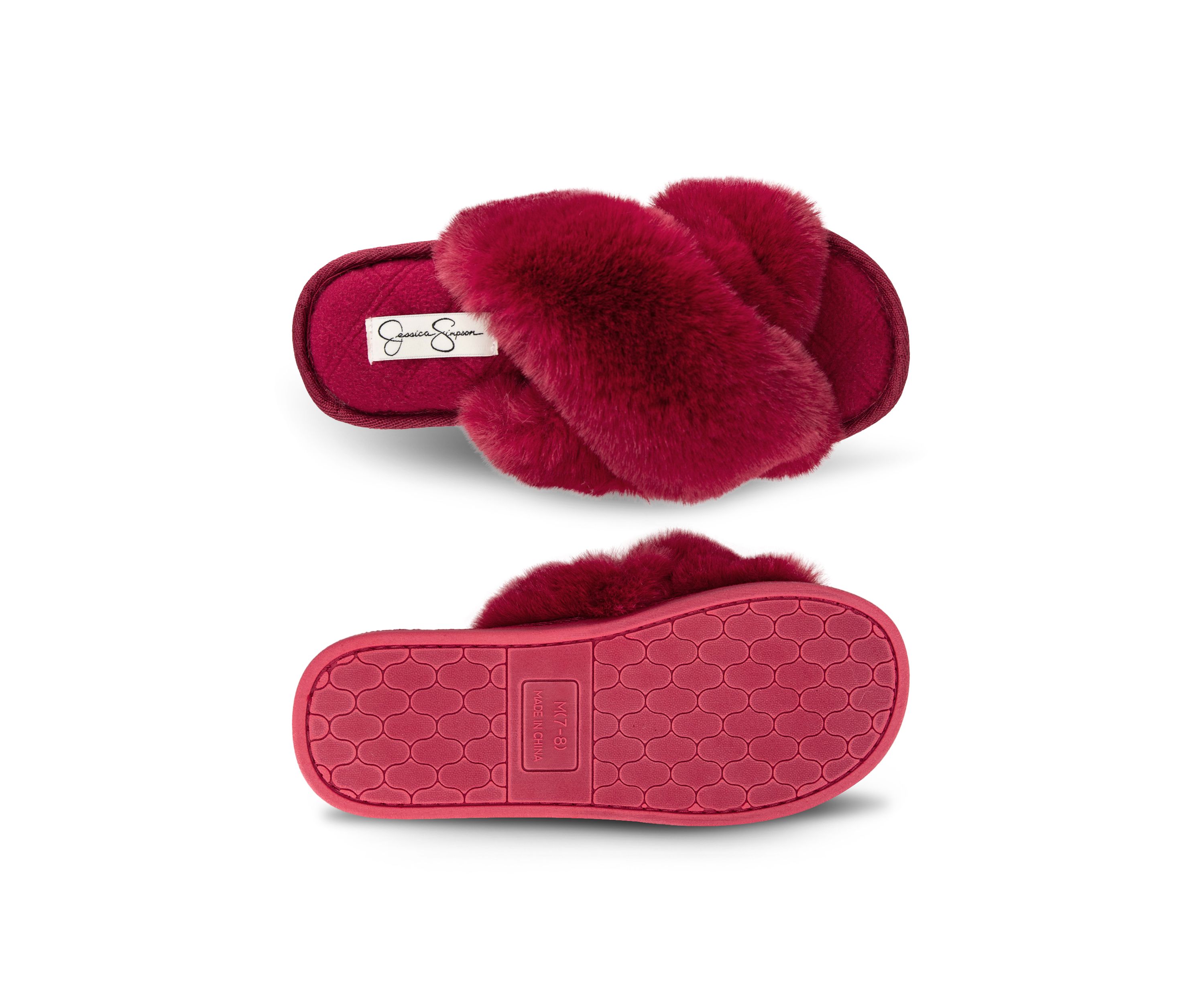 Womens Plush Cross Slide Slippers