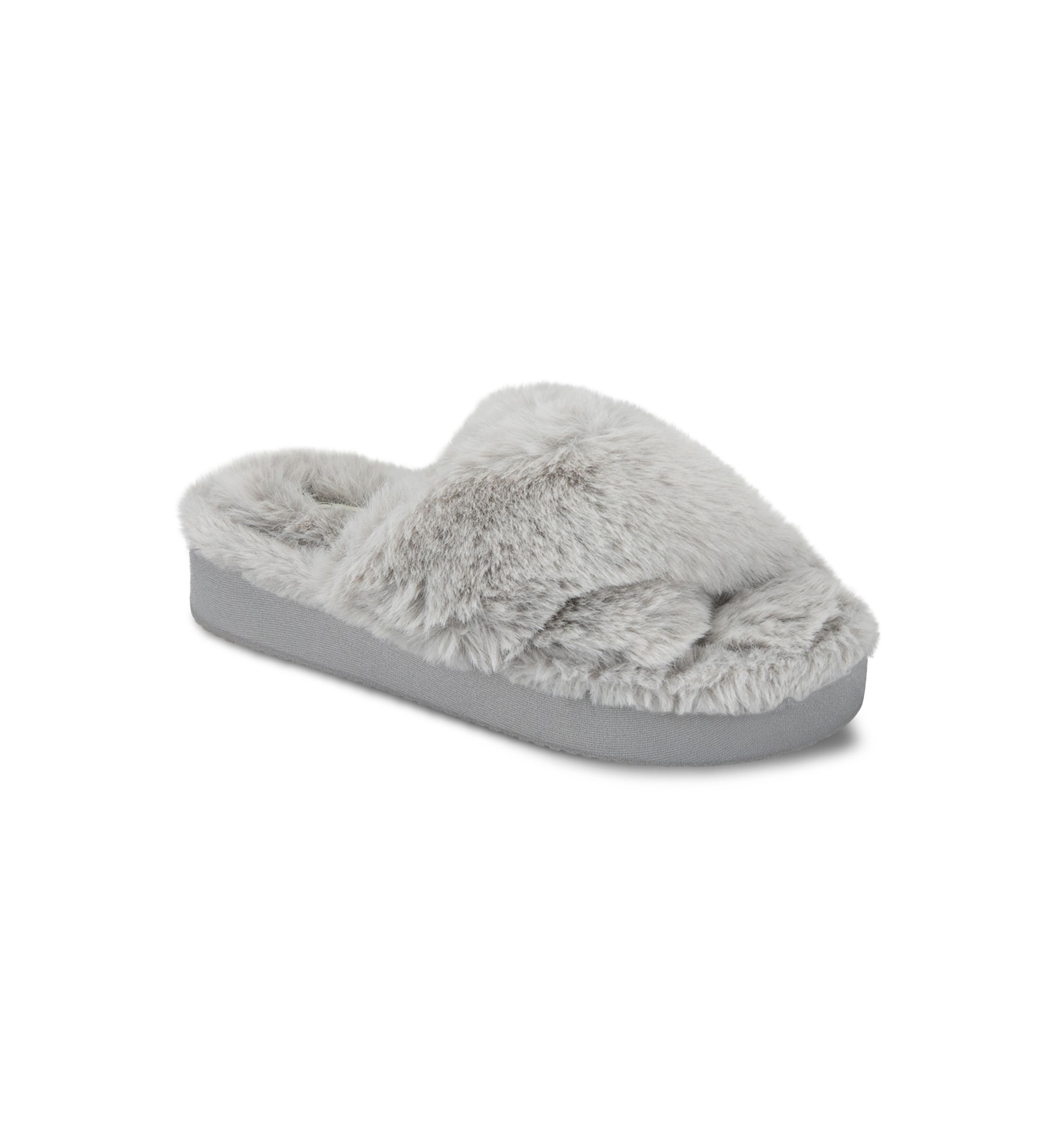 Plush Cross Band Platform Slide Slippers