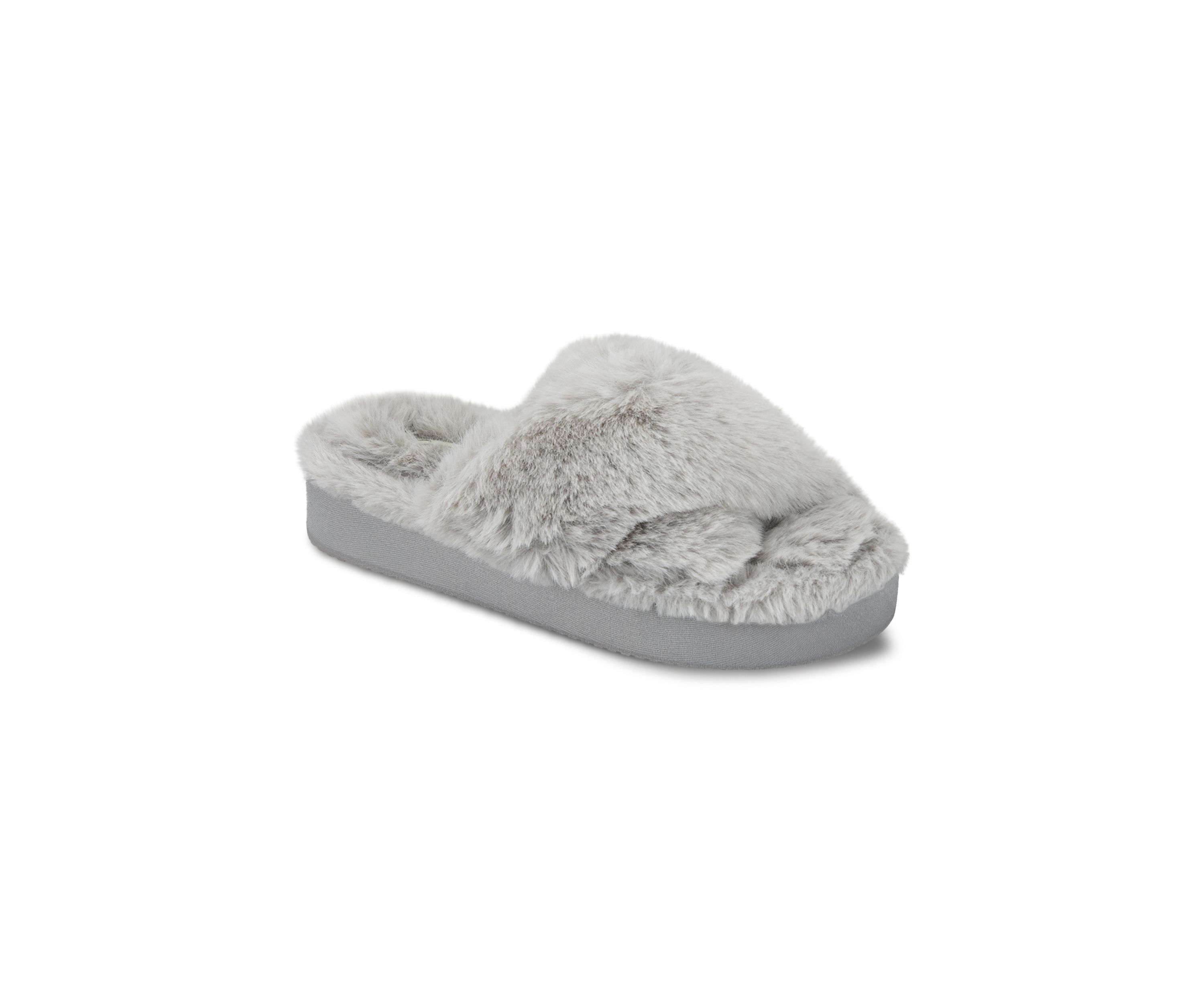 Plush Cross Band Platform Slide Slippers