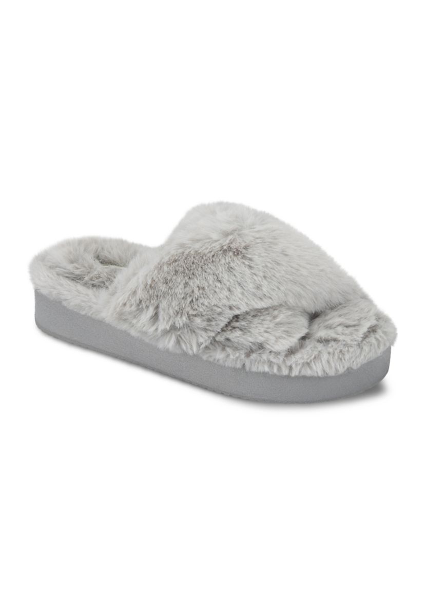 Plush Cross Band Platform Slide Slippers