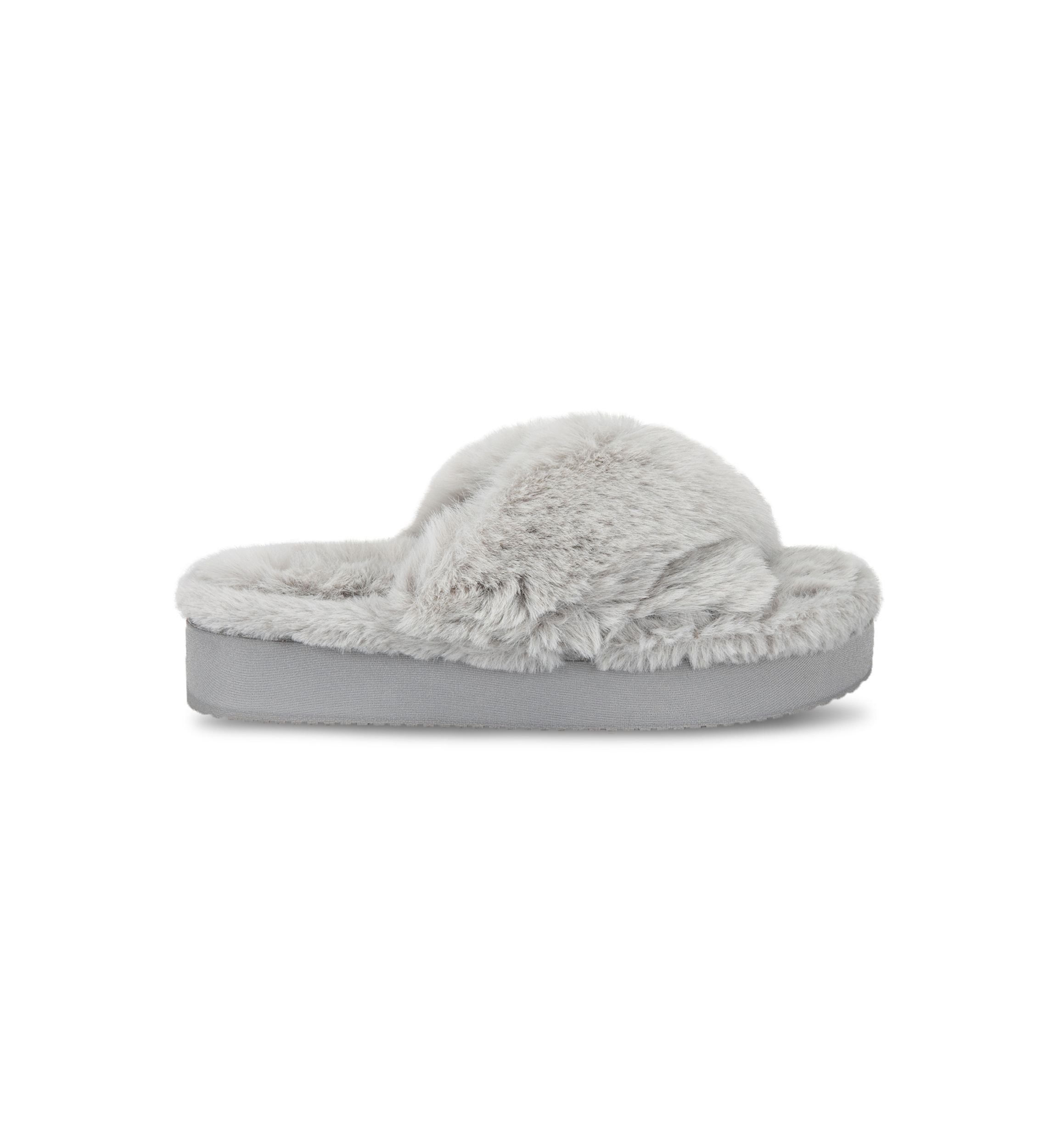 Plush Cross Band Platform Slide Slippers