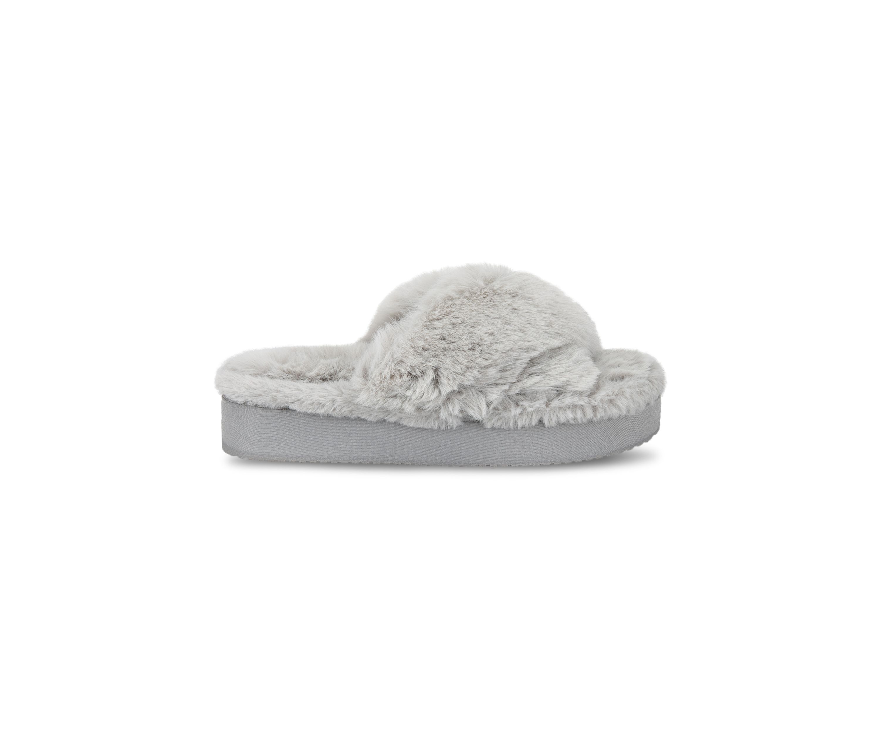 Plush Cross Band Platform Slide Slippers