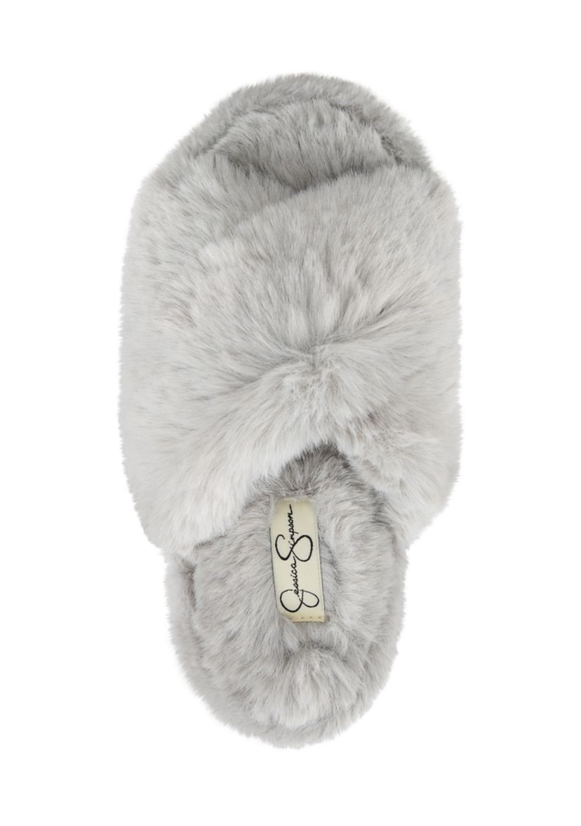 Plush Cross Band Platform Slide Slippers