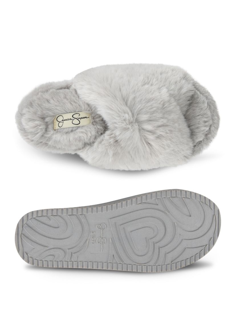 Plush Cross Band Platform Slide Slippers