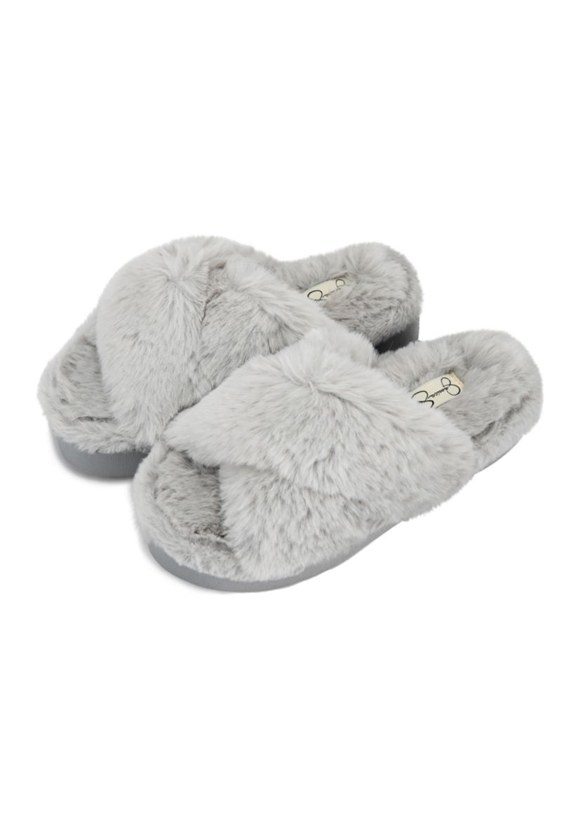 Plush Cross Band Platform Slide Slippers