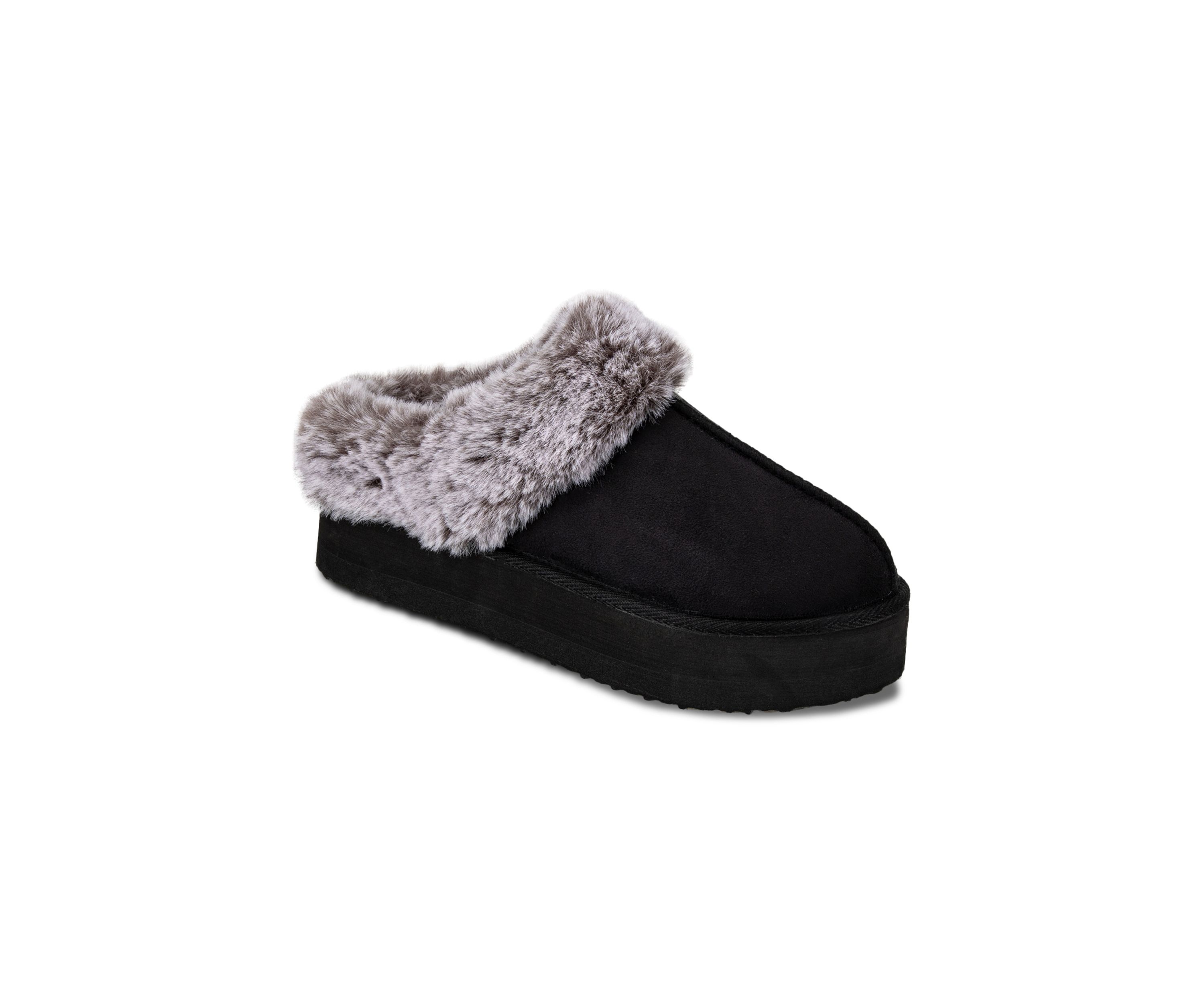 Womens Microsuede Tipped Faux-Fur Clog Slippers
