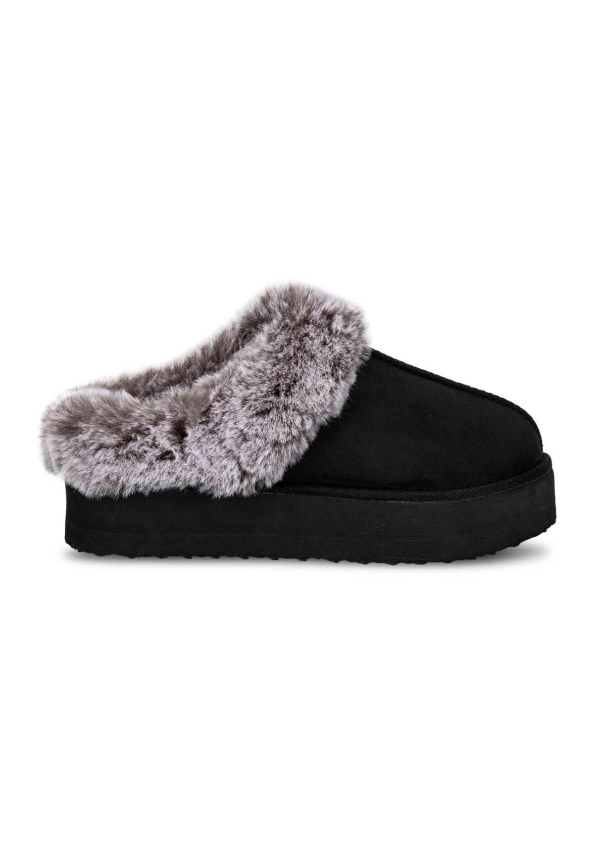 Womens Microsuede Tipped Faux-Fur Clog Slippers