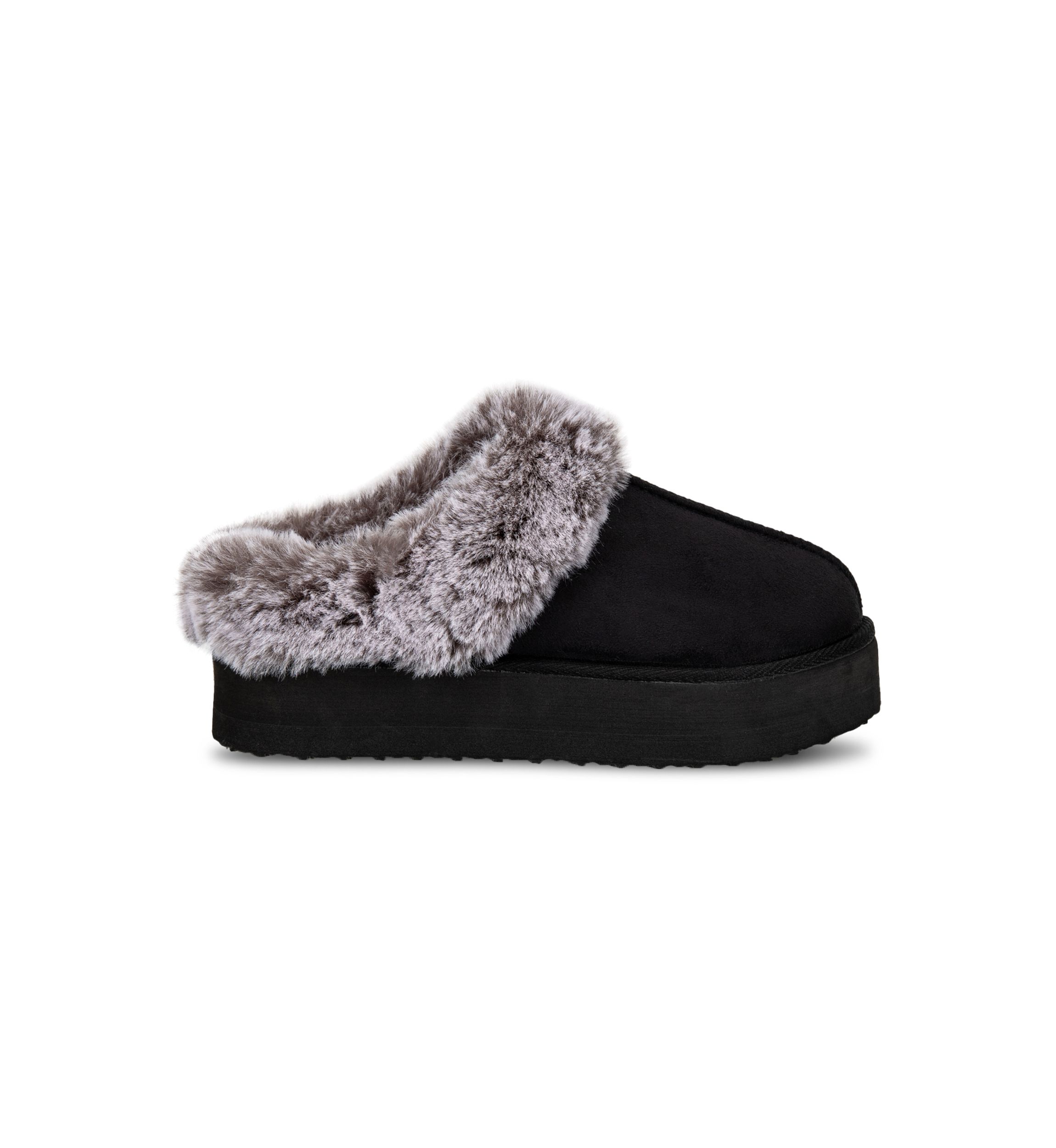 Womens Microsuede Tipped Faux-Fur Clog Slippers