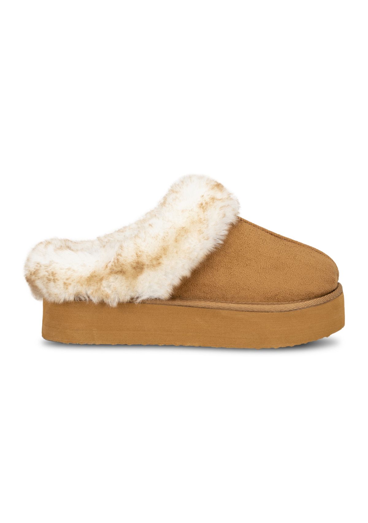 Womens Microsuede Tipped Faux-Fur Clog Slippers