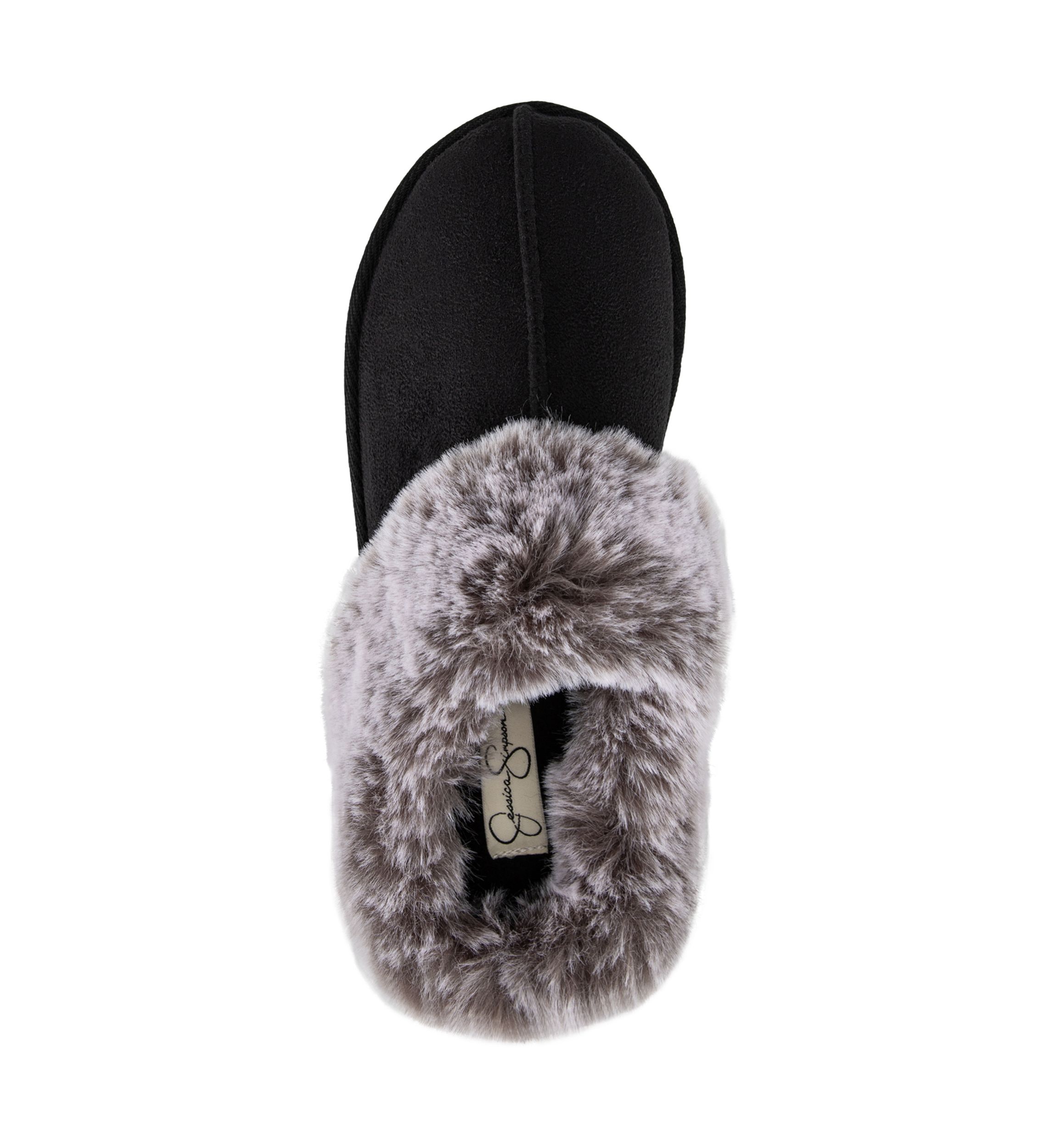 Womens Microsuede Tipped Faux-Fur Clog Slippers