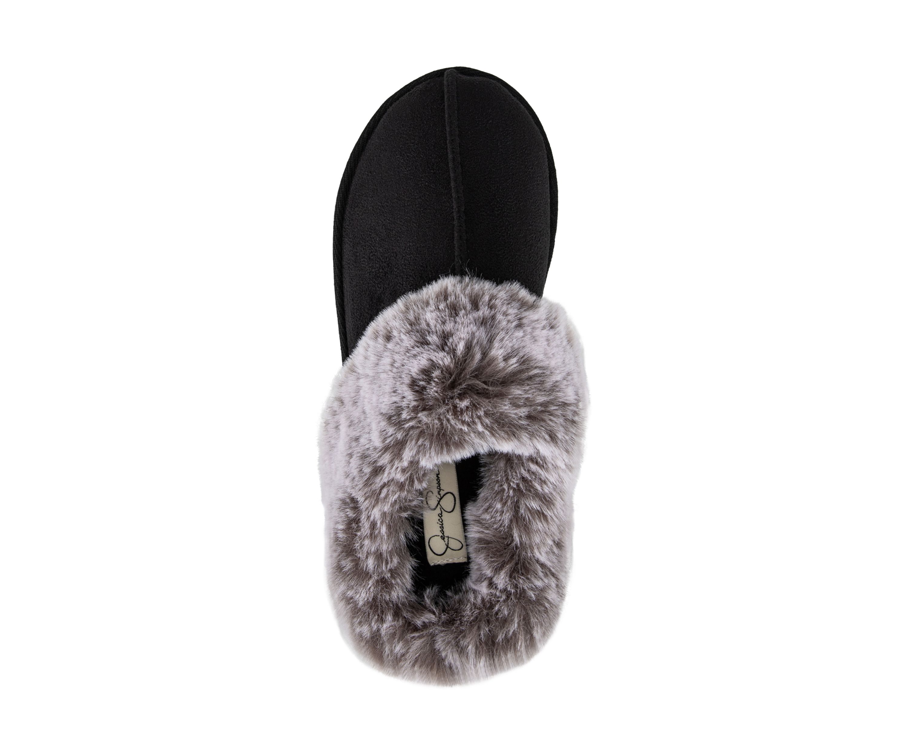 Womens Microsuede Tipped Faux-Fur Clog Slippers