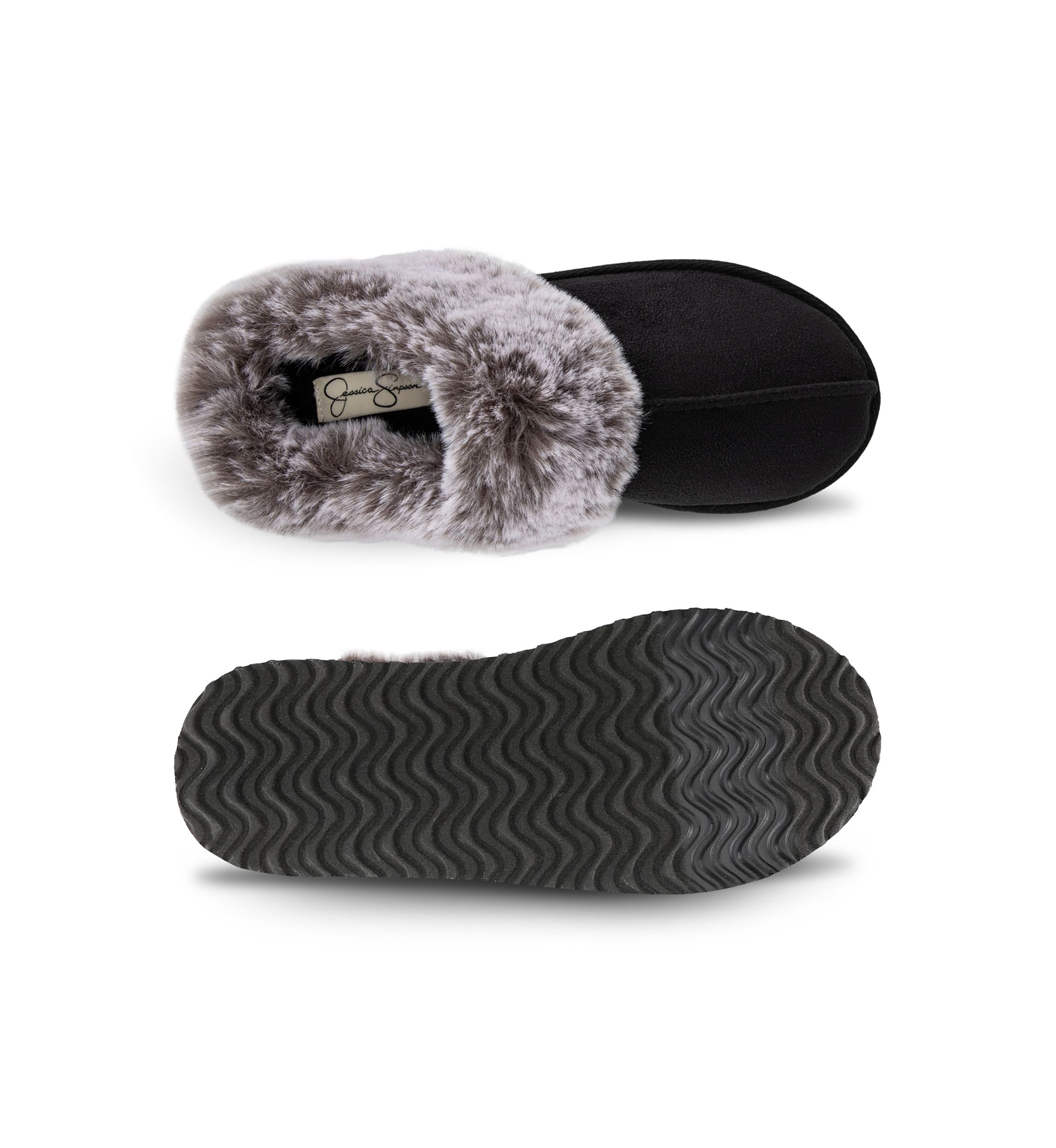 Womens Microsuede Tipped Faux-Fur Clog Slippers