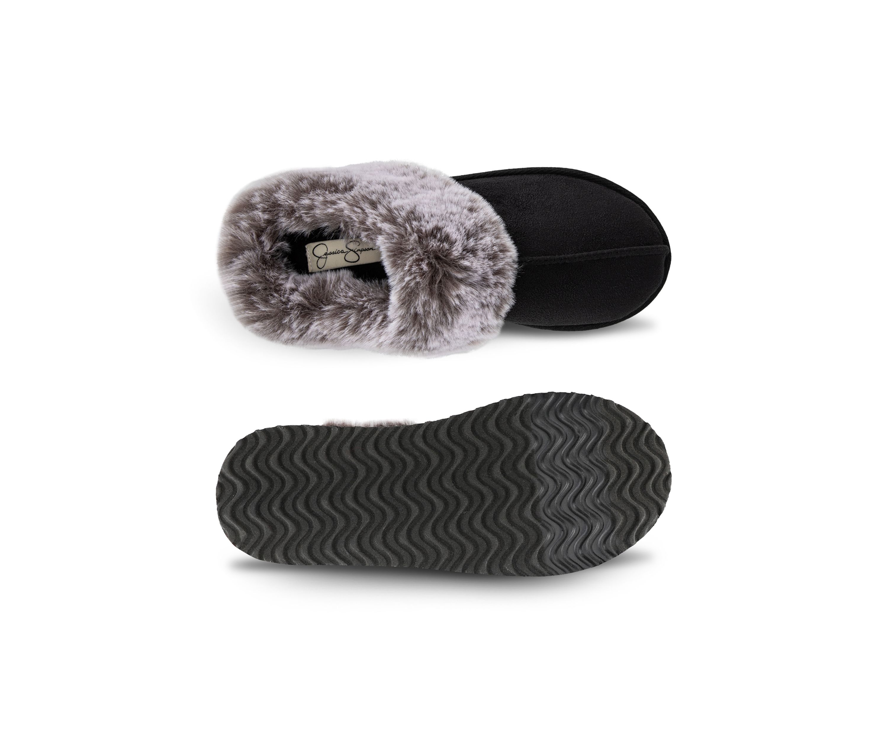 Womens Microsuede Tipped Faux-Fur Clog Slippers