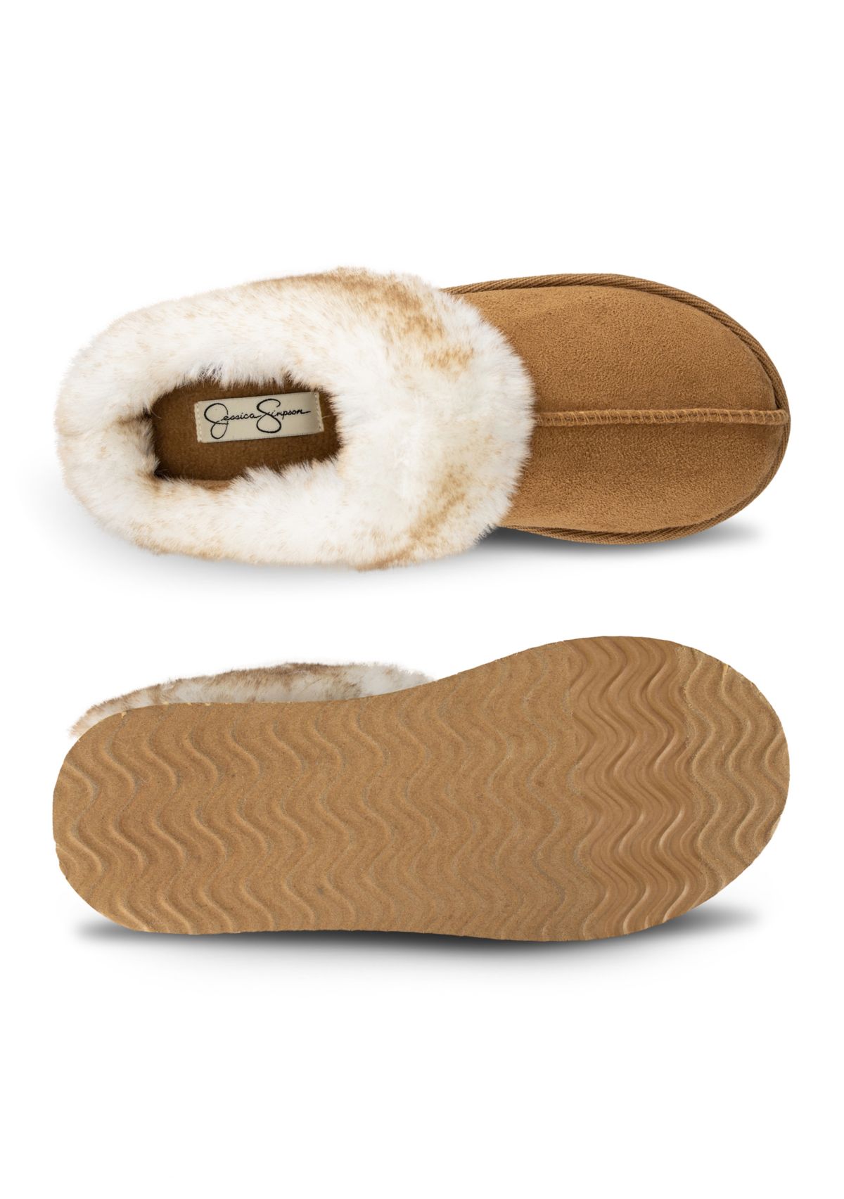 Womens Microsuede Tipped Faux-Fur Clog Slippers