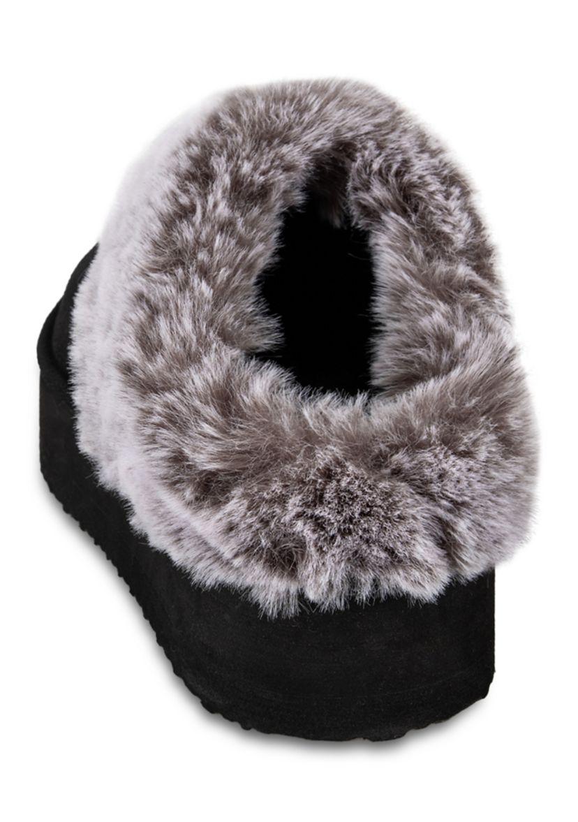 Womens Microsuede Tipped Faux-Fur Clog Slippers
