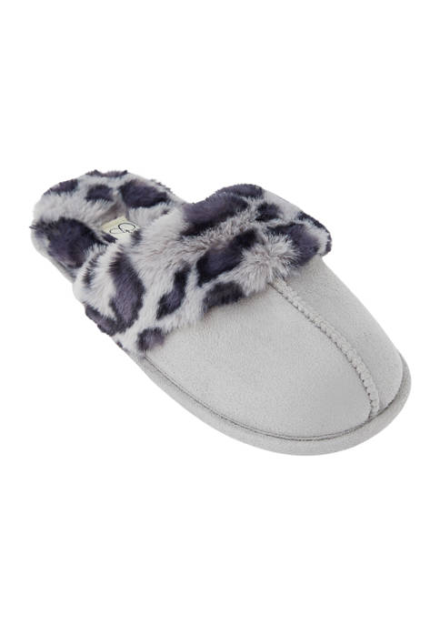 Microsuede Scuff Slippers with Leopard Print Lining