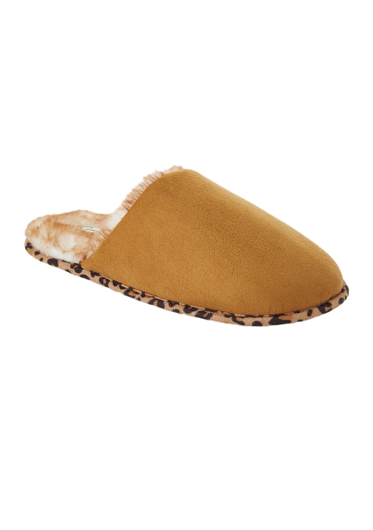 Microsuede Scuff Plush Leopard Lined Slippers