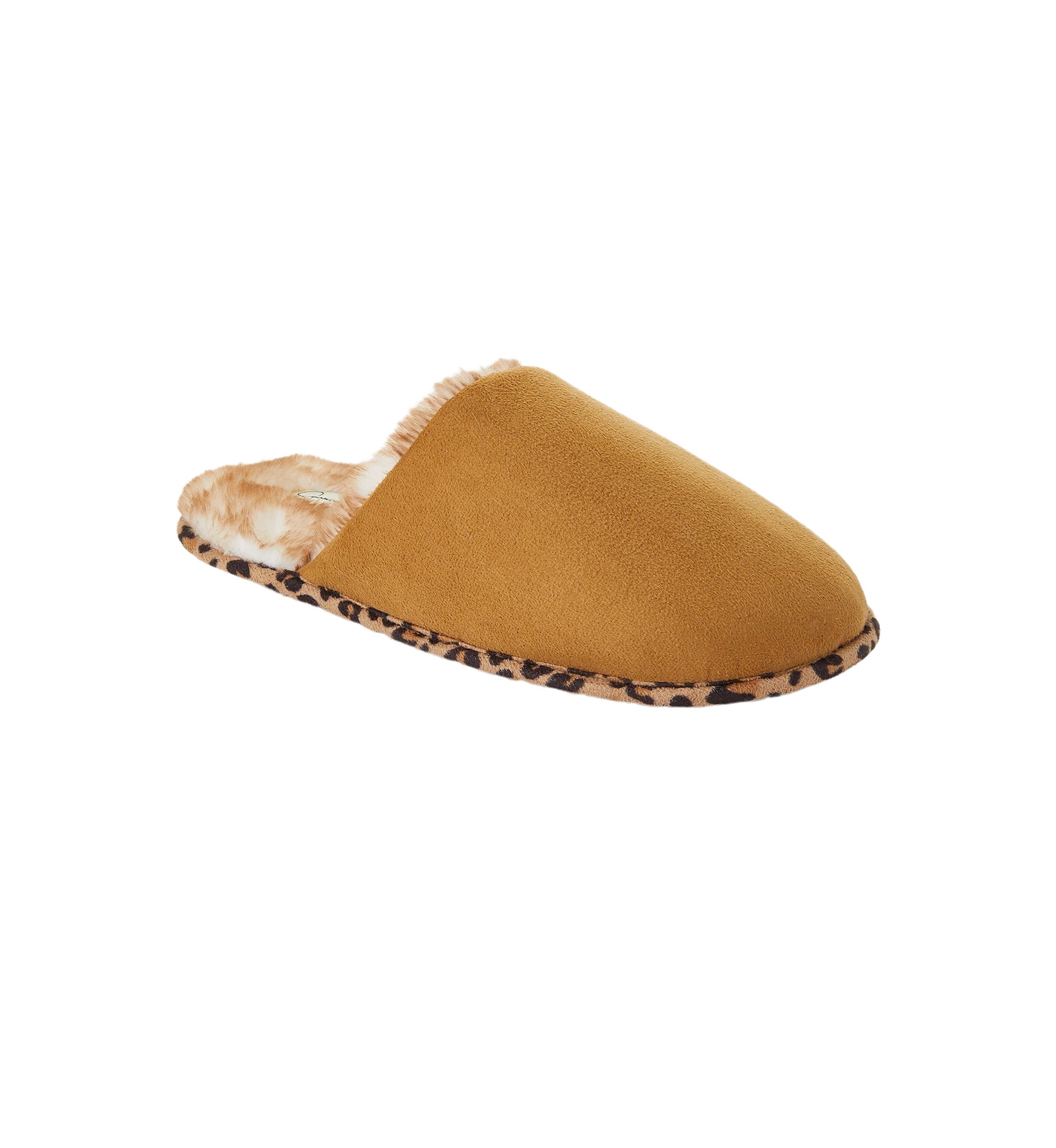 Microsuede Scuff Plush Leopard Lined Slippers