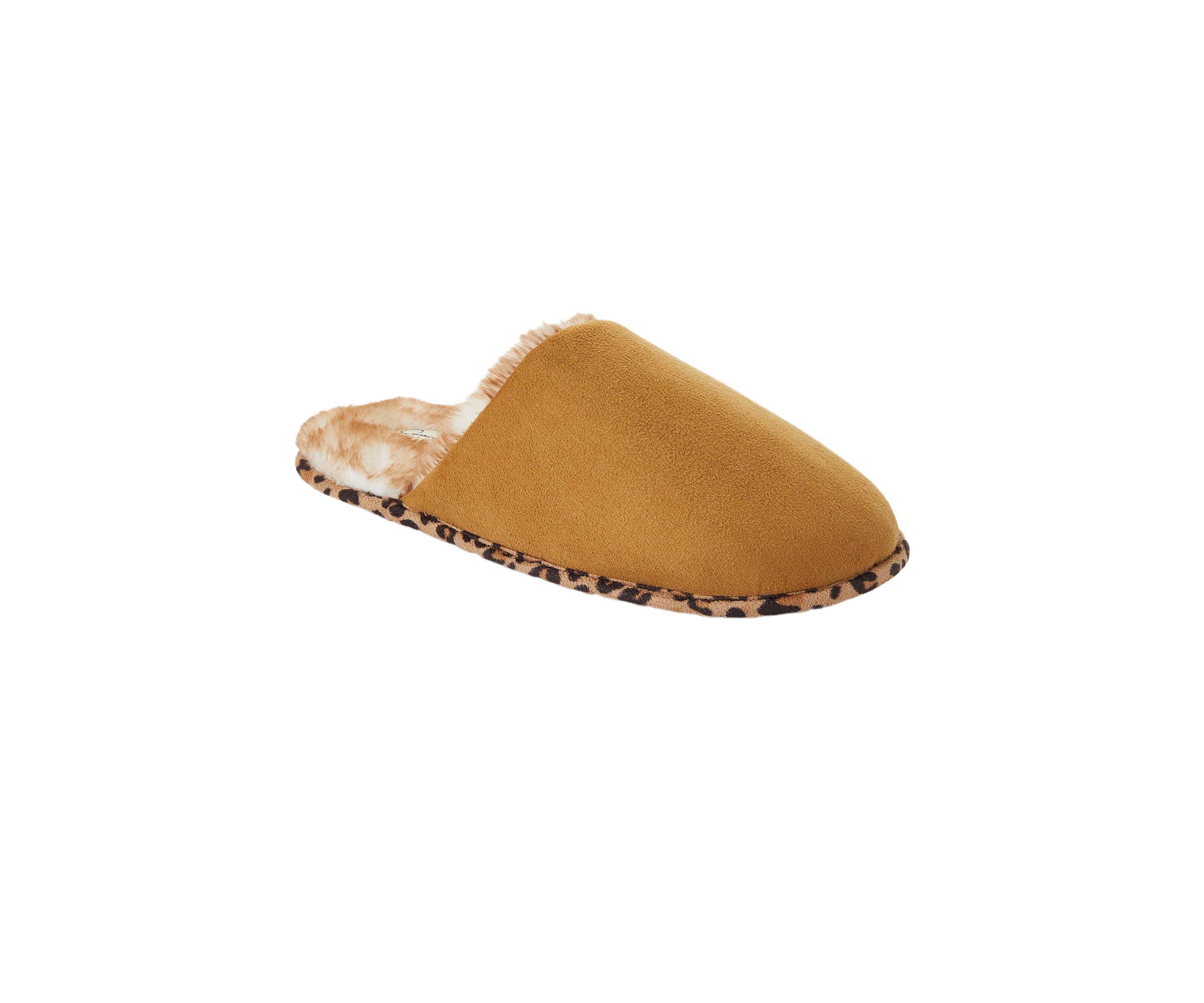 Microsuede Scuff Plush Leopard Lined Slippers