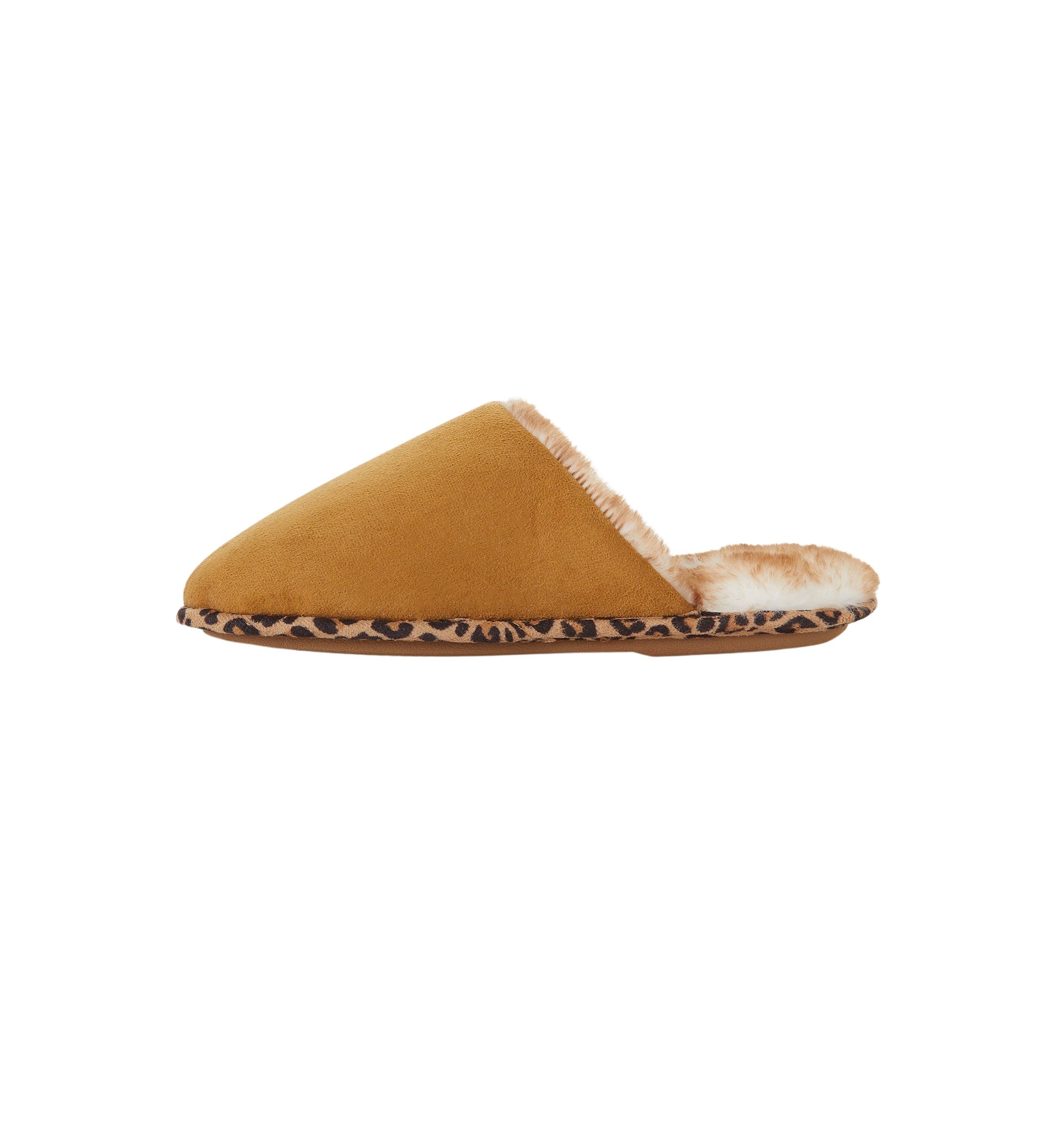 Microsuede Scuff Plush Leopard Lined Slippers