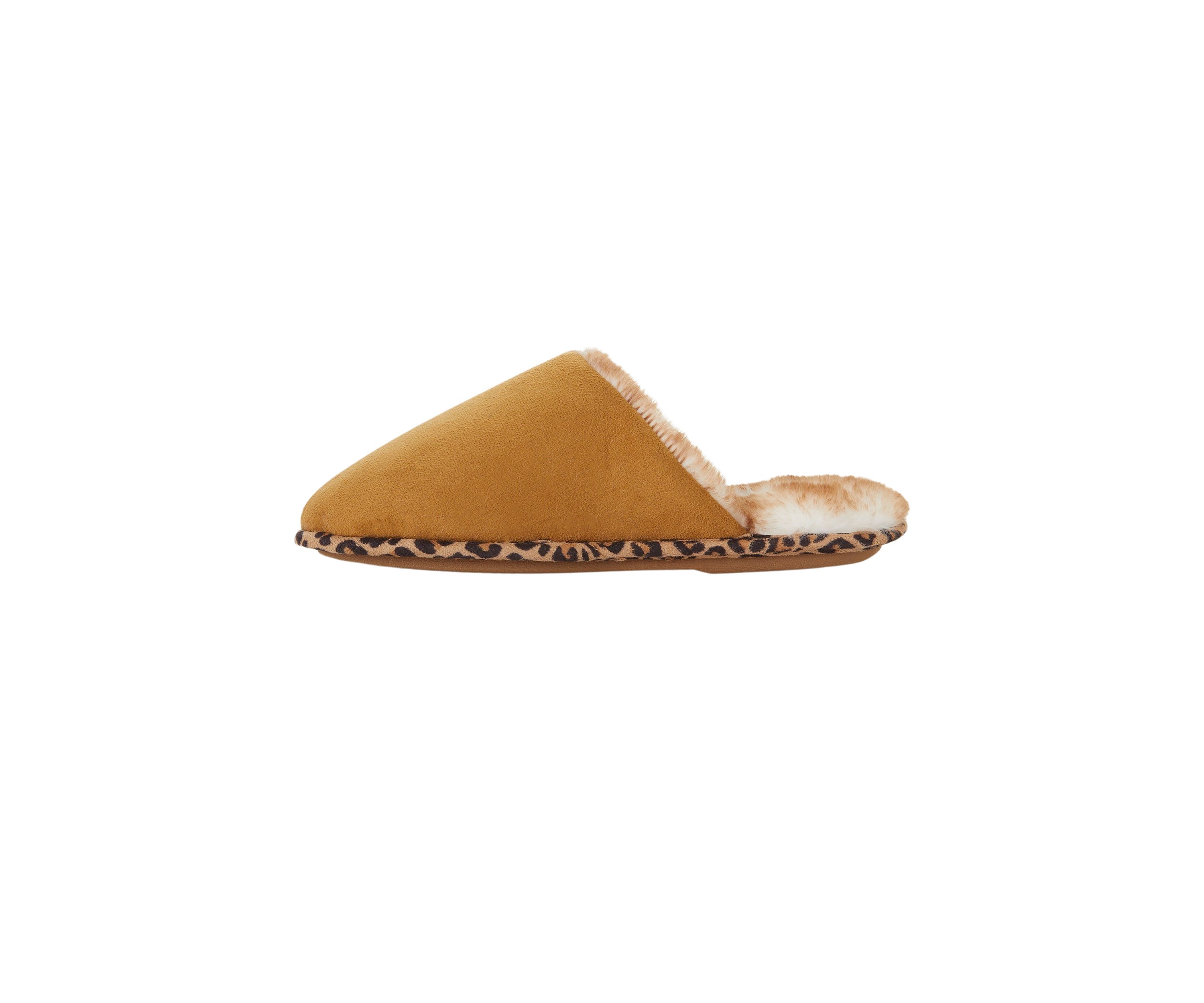 Microsuede Scuff Plush Leopard Lined Slippers