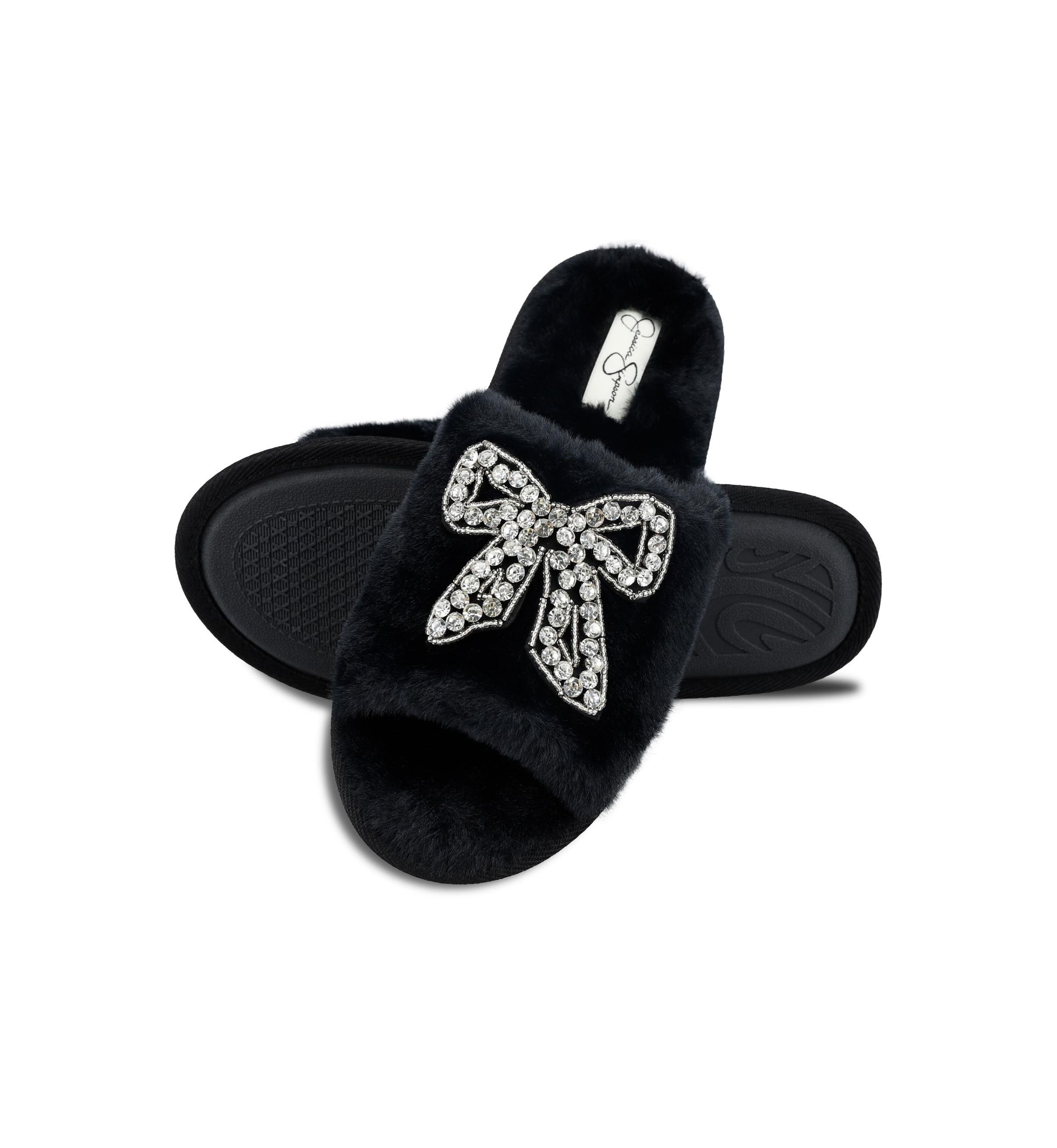 Bead Bow One Band Slide Slippers
