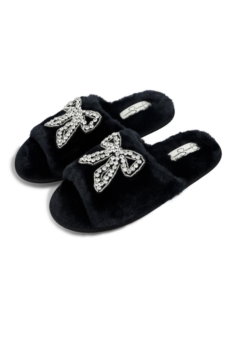 Bead Bow One Band Slide Slippers