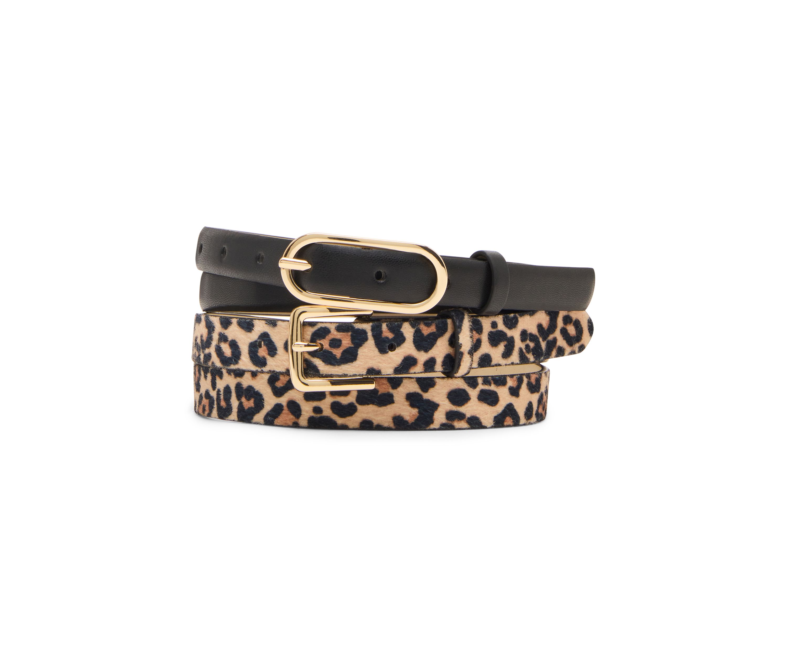Oval and Calff Hair Printed Leopard 2 for 1 Belts