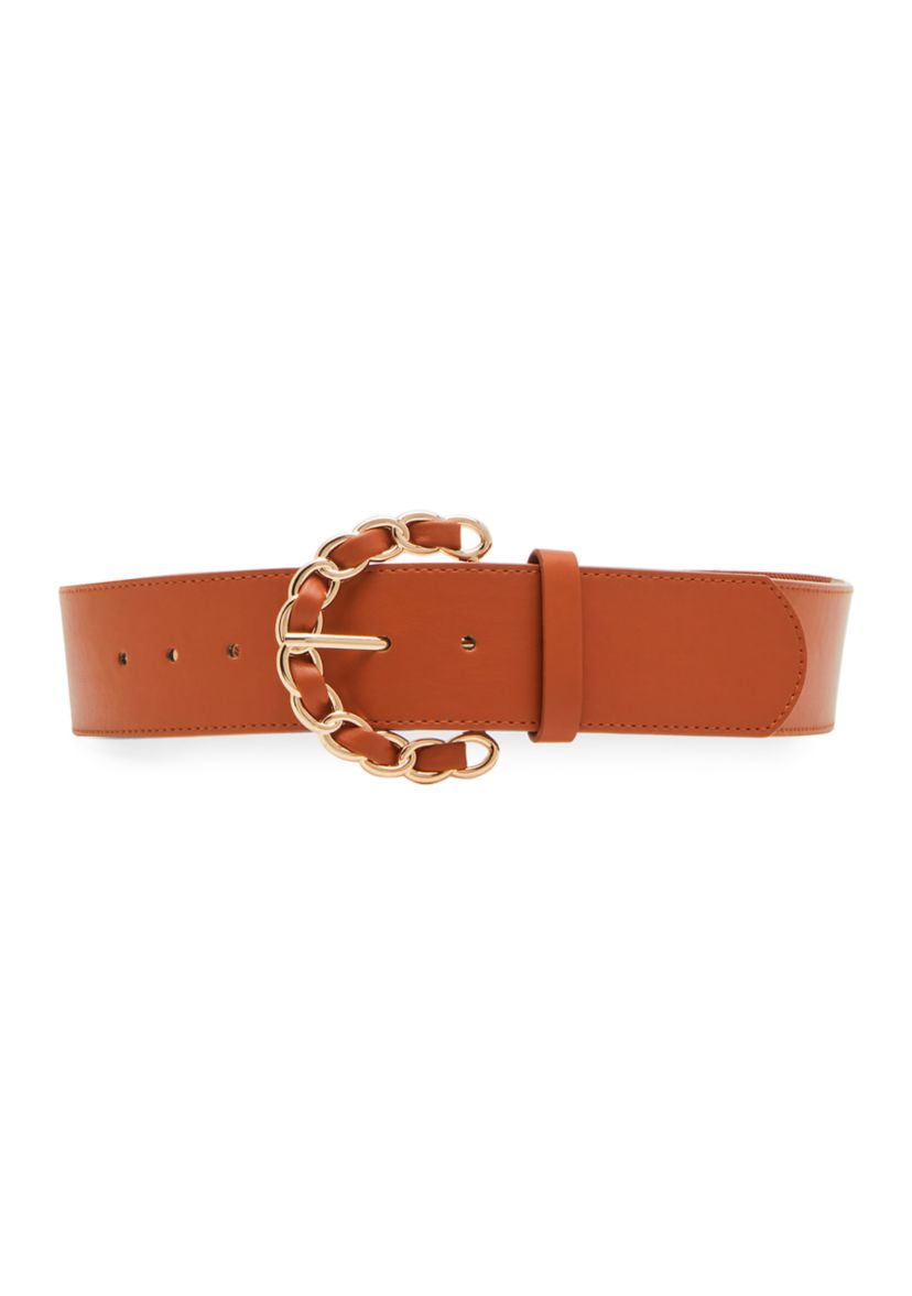 Chain Link Buckle Suede Stretch Waist Belt