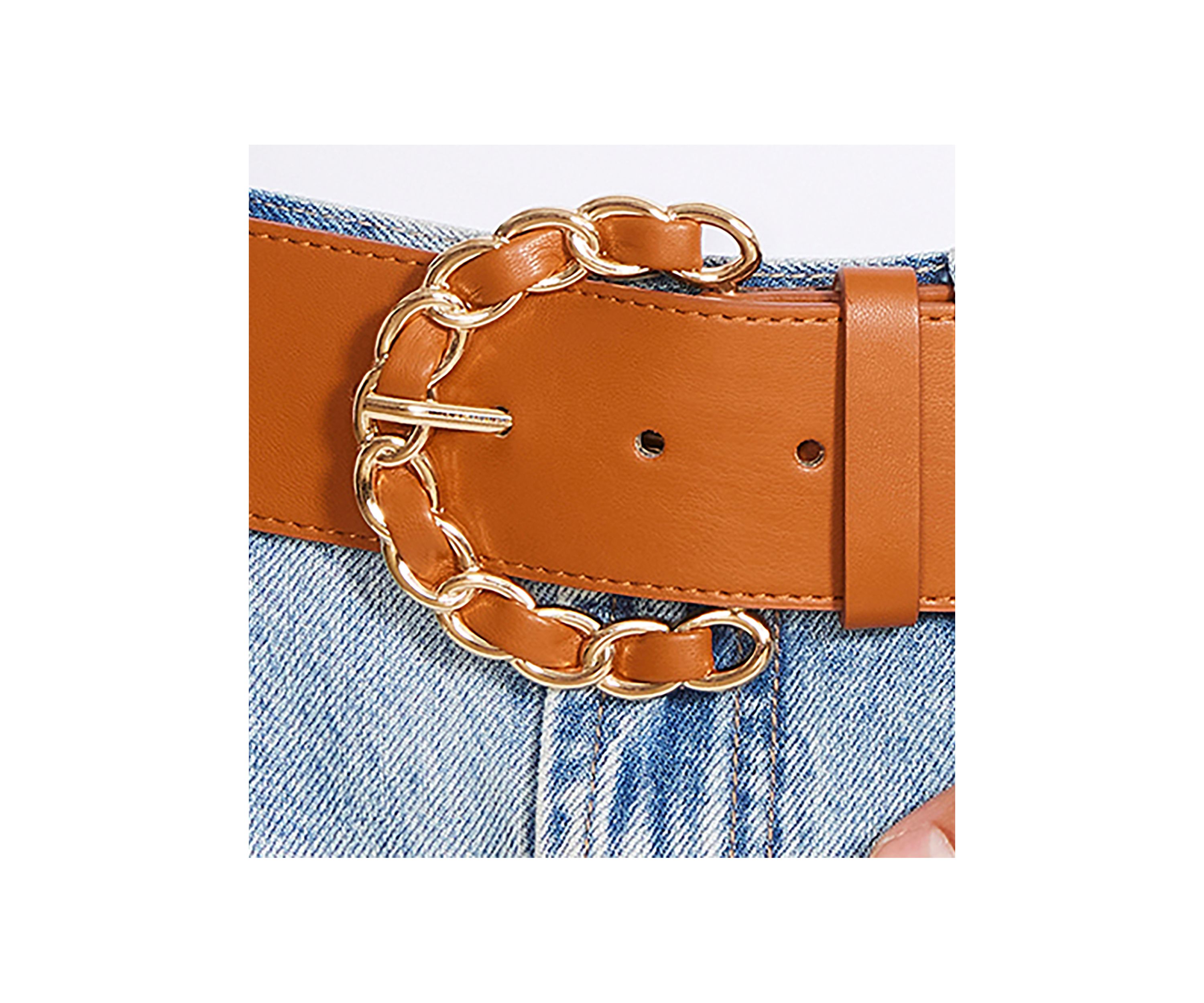 Chain Link Buckle Suede Stretch Waist Belt