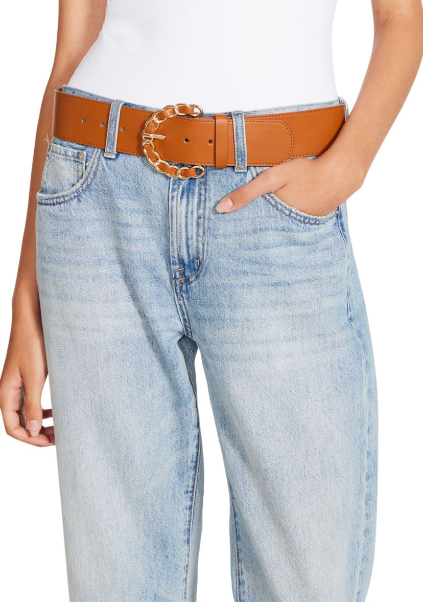 Chain Link Buckle Suede Stretch Waist Belt