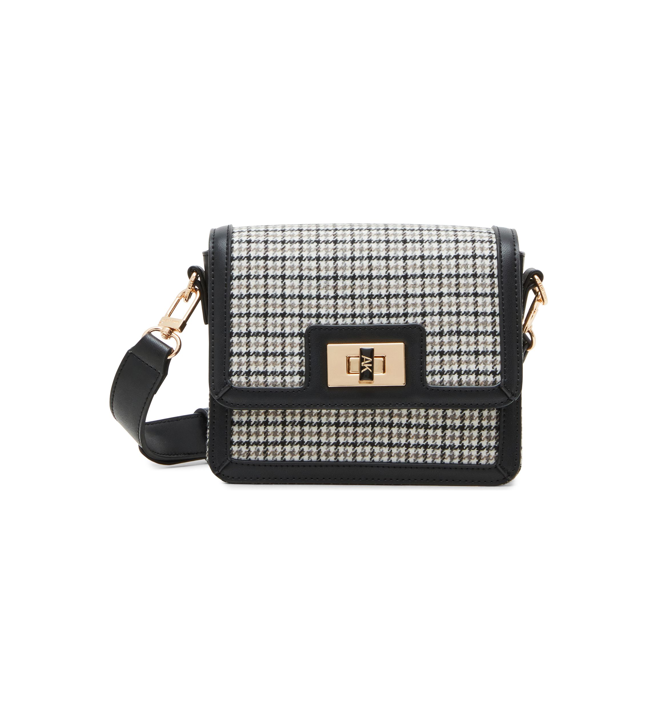 Houndstooth Flap Crossbody with Trim 