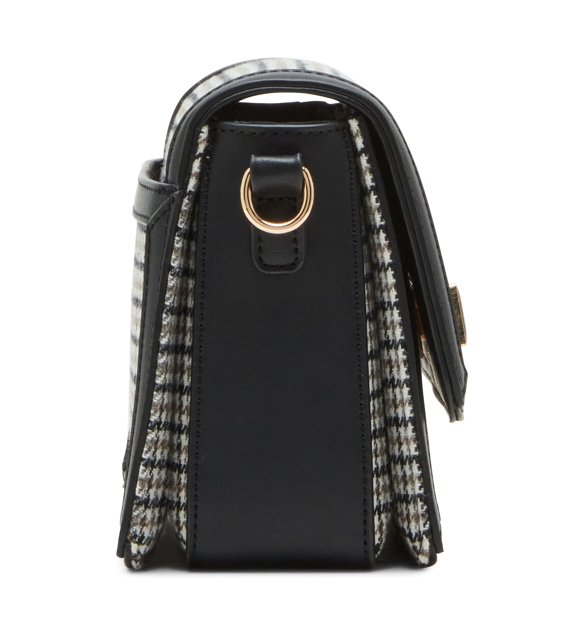 Houndstooth Flap Crossbody with Trim 