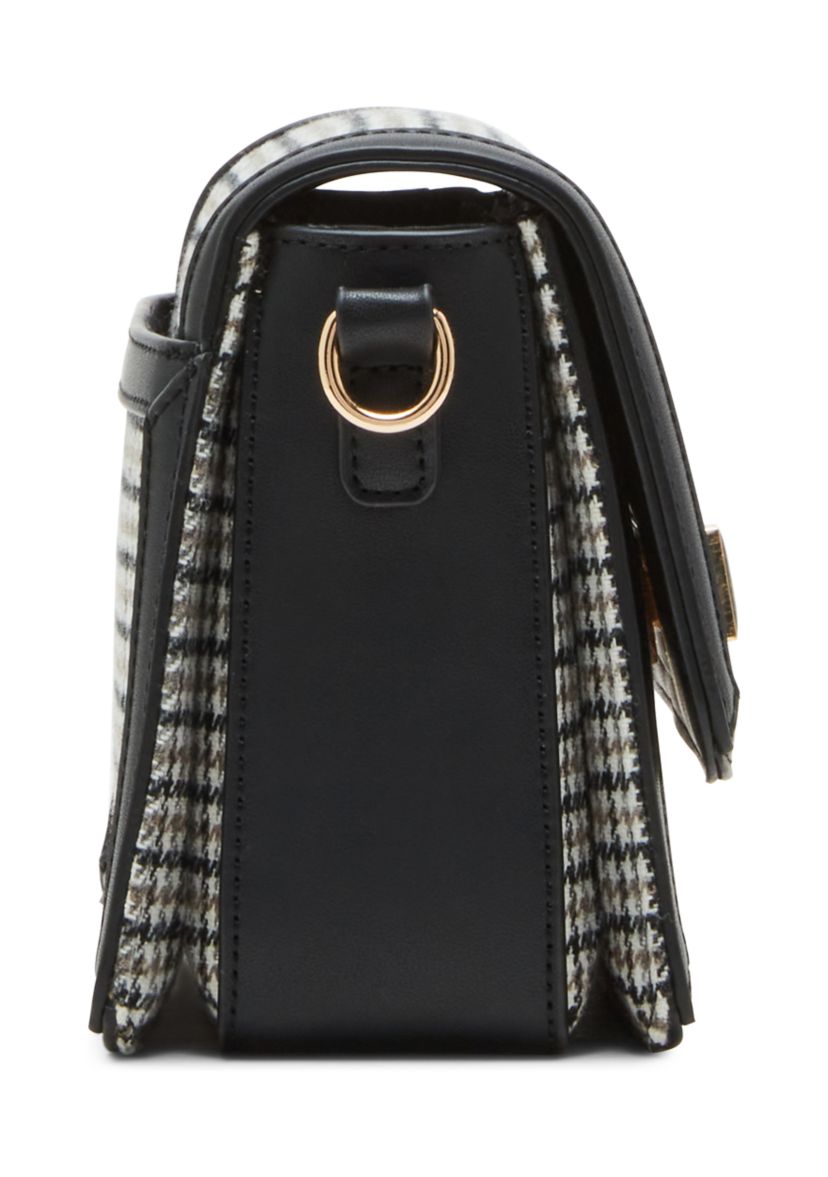 Houndstooth Flap Crossbody with Trim 