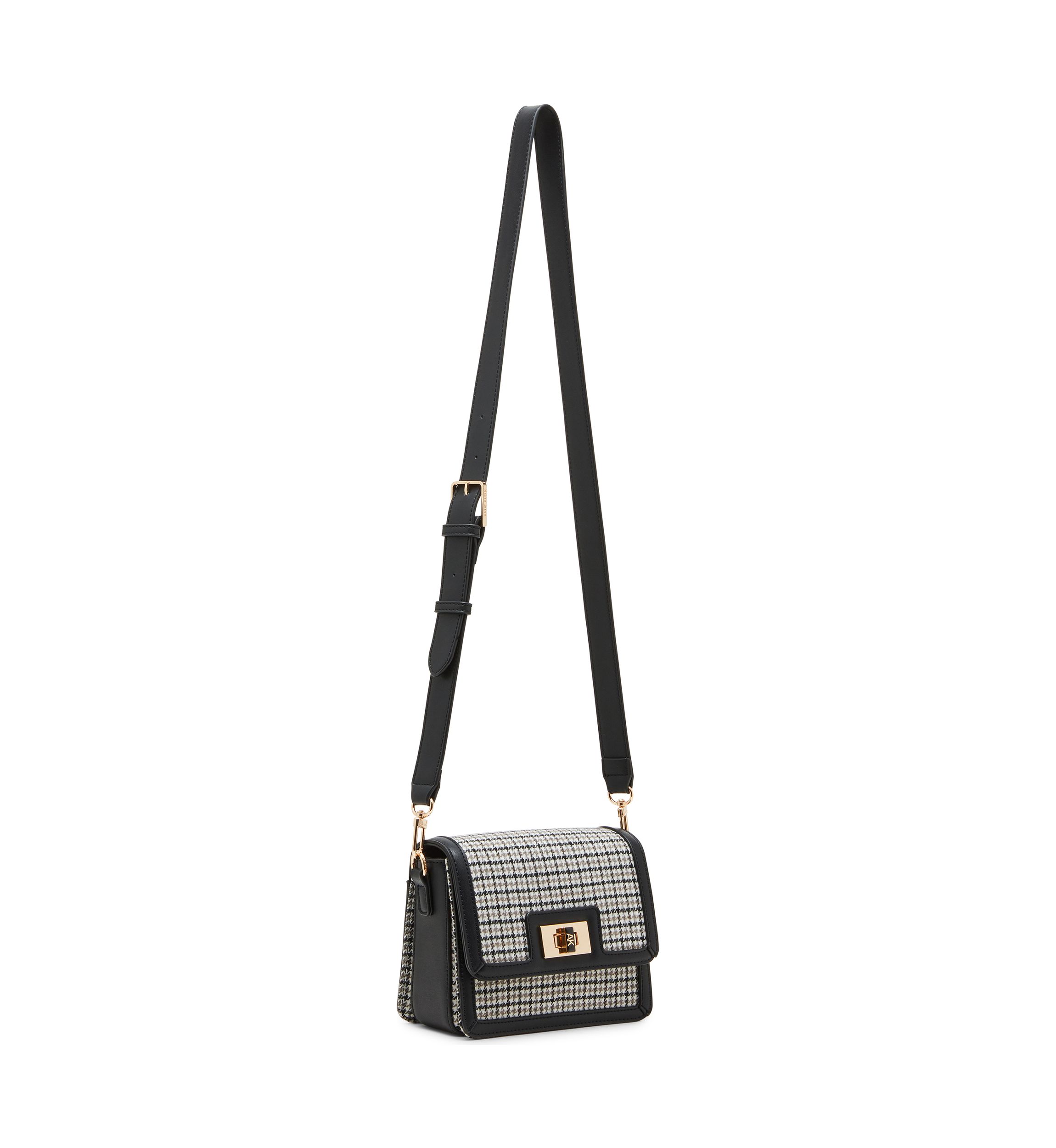 Houndstooth Flap Crossbody with Trim 