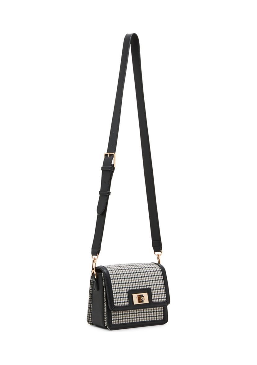Houndstooth Flap Crossbody with Trim 