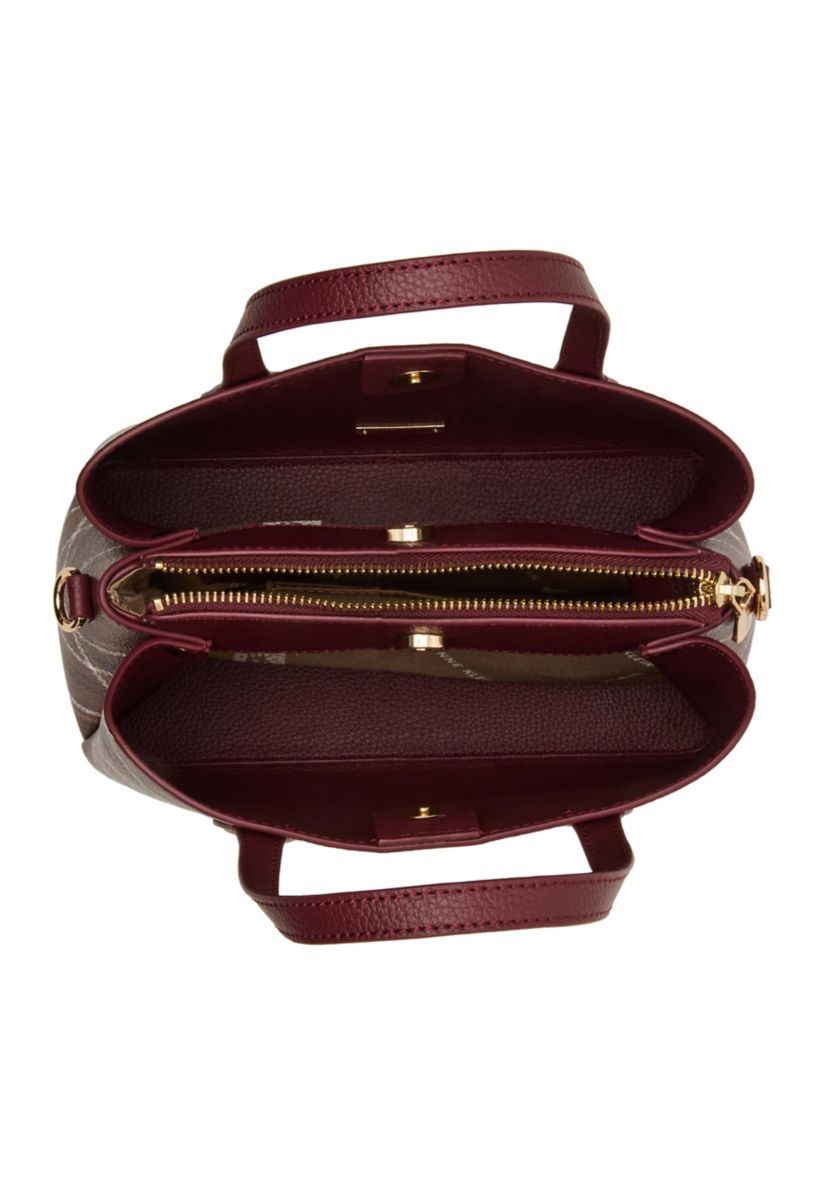 Small Triple Compartment Satchel with Detachable Strap