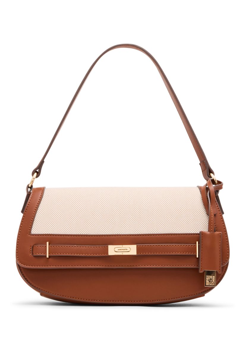 Anne Klein  Genuine Leather Patent & Cotton Canvas Anne Klein Canvas Tote Bag Patent Leather Handles Rope Trim  main image 2