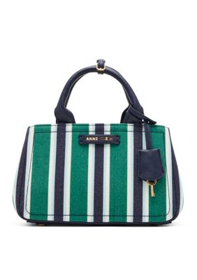 Anne Klein Canvas Small Striped Satchel Bag, Navy Blue
