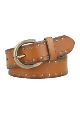 35MM Flat Strap With Studs Leather Belt