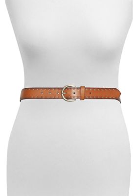 35MM Flat Strap With Studs Leather Belt