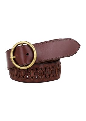 Frye Women's 38 Millimeter Woven Leather Belt, Brown, Large