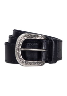 Frye Women's 38 Millimeter Belt with Engraved Buckle, Black, Large