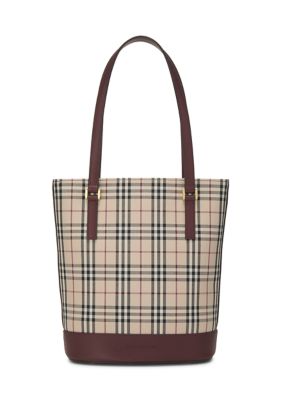 What Goes Around Comes Around Burberry Nova Check Tote Canvas And Leather Beige Canvas Tote Bag - FINAL SALE, NO RETURNS, Burgundy