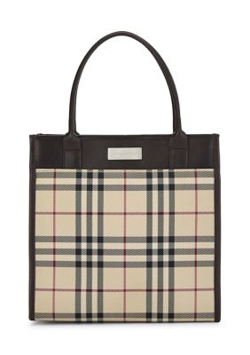 What Goes Around Comes Around Burberry Brown Nylon House Check Shopping Handbag Small - FINAL SALE, NO RETURNS