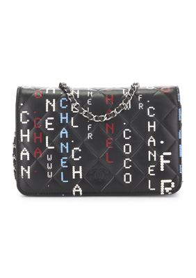 What Goes Around Comes Around Chanel Black & Multicolor Lambskin Data Center Wallet on Chain (WOC) - FINAL SALE, NO RETURNS