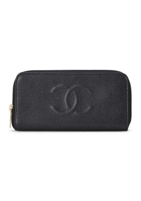 What Goes Around Comes Around Women's Chanel Black Caviar 'CC' Zip Around Wallet - FINAL SALE, NO RETURNS