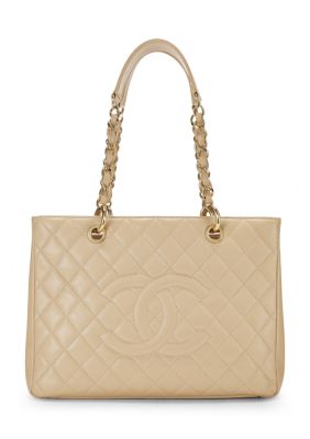 What Goes Around Comes Around Chanel Beige Quilted Caviar Grand Shopping Tote (GST) - FINAL SALE, NO RETURNS