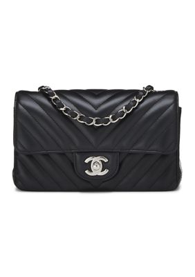 What Goes Around Comes Around Chanel Classic Single Flap Bag Chevron Lambskin Mini - FINAL SALE, NO RETURNS, Black